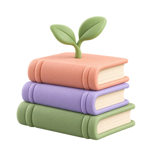 Pastel books with a growing sprout